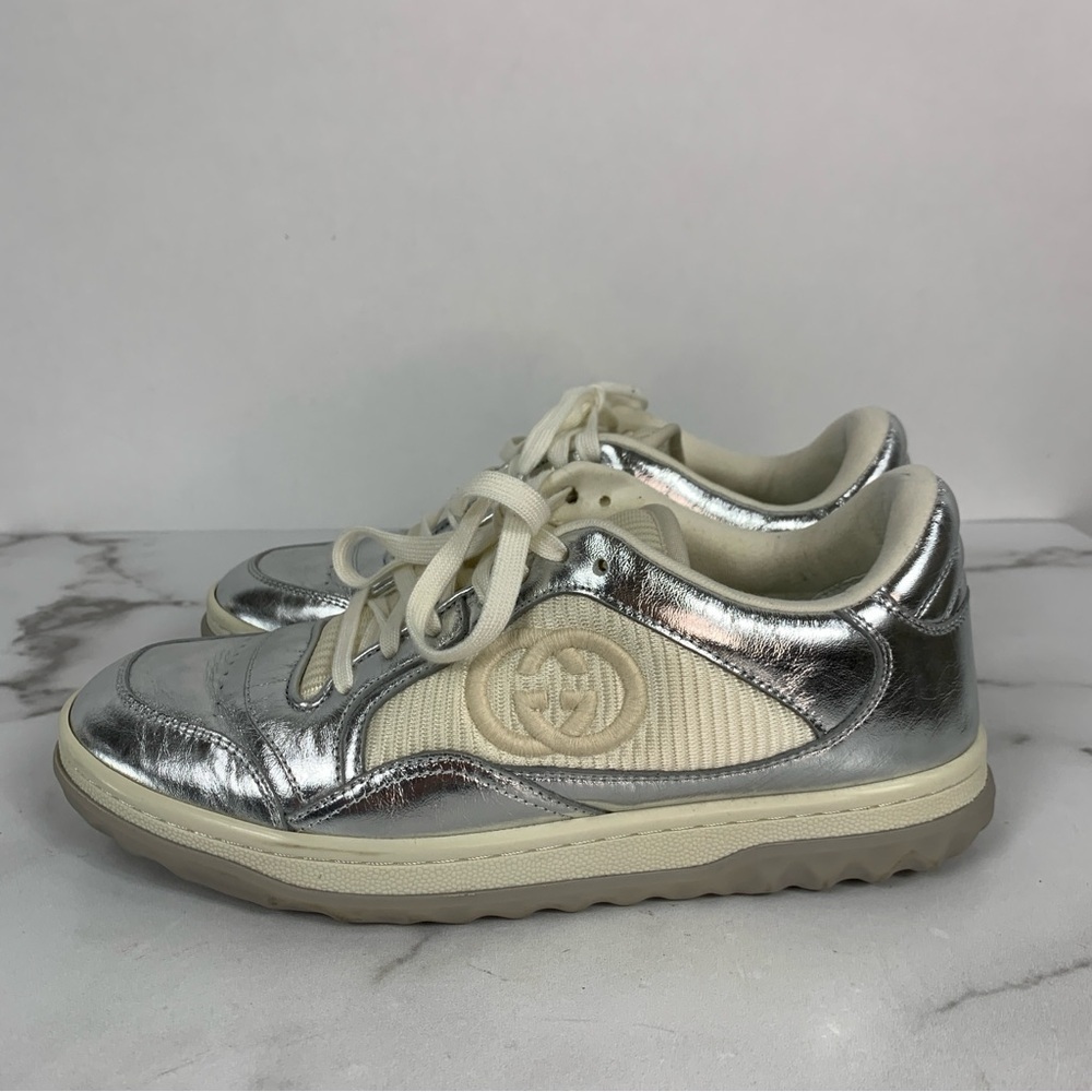 GUCCI Silver Metallic Women’s Low-Top Lace-up Sneakers 36 - Picture 5 of 16